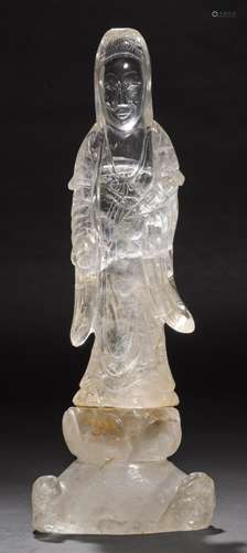 A QUARTZ FIGURE OF GUANYIN. China, 19th c. H 38 cm. Base made separately.