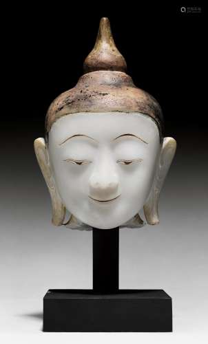 A FINE ALABASTER BUDDHA HEAD.