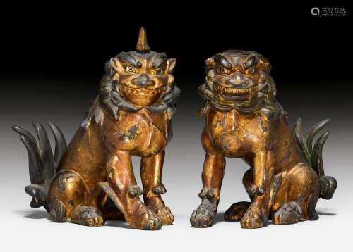 A PAIR CONSISTING OF A TEMPLE LIONDOG AND A LION.