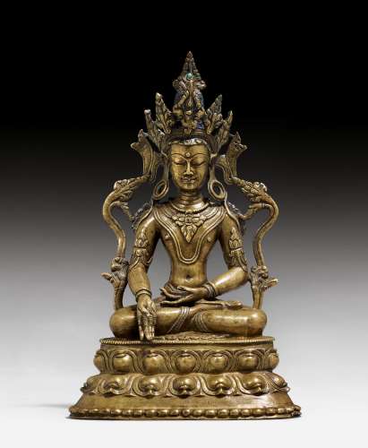 A BRONZE FIGURE OF TATHAGATA RATNASAMBHAVA.