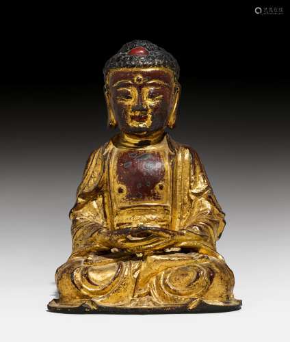 A BRONZE FIGURE OF THE MEDITATING BUDDHA.