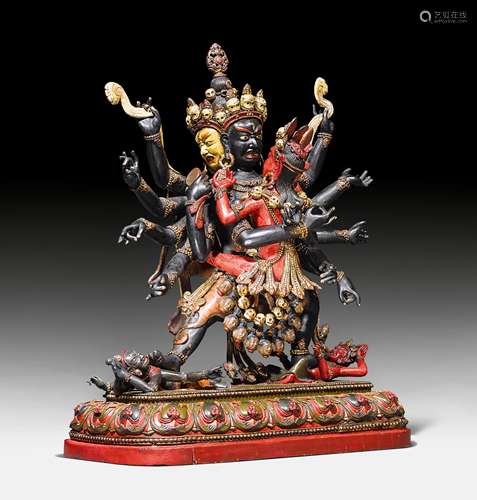 AN IMPRESSIVE IMPERIAL TEMPLE FIGURE OF CAKRASAMVARA YAB-YUM.