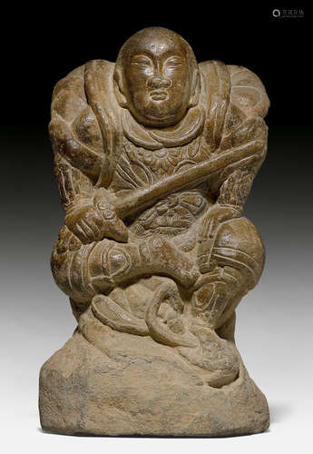 A SANDSTONE SCULPTURE OF ZENGZHANG.