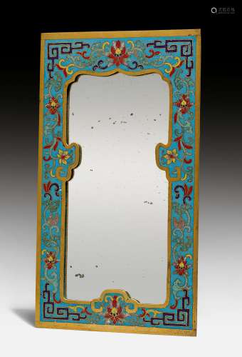 A CLOISONNE ENAMEL FRAME WITH A MIRROR.