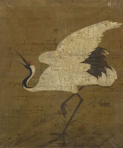 A PAINTING OF A CRANE.