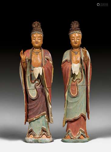 A PAIR OF LIFE-SIZED TEMPLE ATTENDANTS.