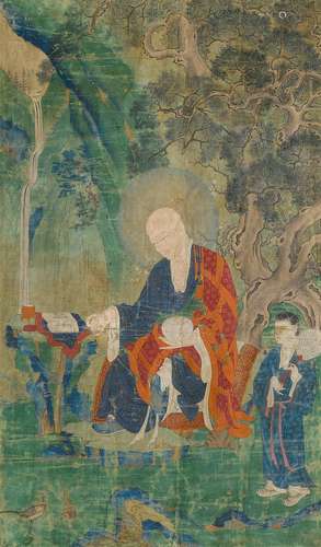 A FINE THANKA OF ARHAT PINDOLA IN YONGLE-STYLE.