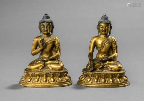 TWO GILT-BRONZE FIGURES OF BUDDHA SHAKYAMUNI