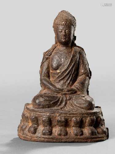 AN IRON FIGURE OF BUDDHA SHAKYAMUNI