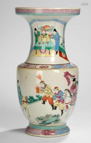 A POLYCHROME DECORATED PORCELAIN VASE WITH XIAO HE AND HAN XIN