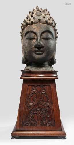 AN FINE IRON HEAD OF BUDDHA SHAKYAMUNI