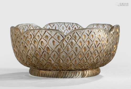 A FINE AND RARE PART-GILT BLOSSOM-SHAPED MOGHAL STYLE GLASS BOWL