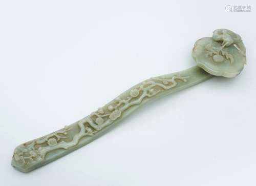 A FINELY CARVED JADE PHOENIX SCEPTRE WITH PLUM BLOSSOMS