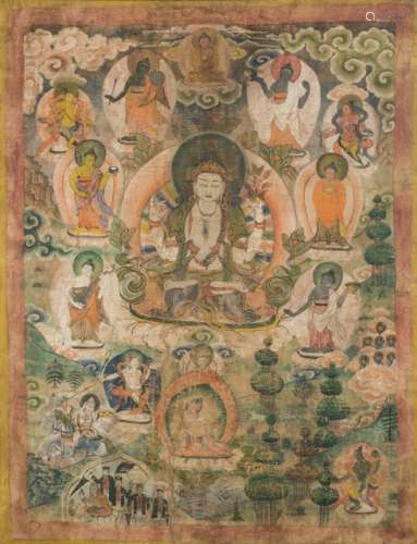 A RARE THANGKA - TJERINJE (AVALOKITESHVARA-SHADAKSAHRI)