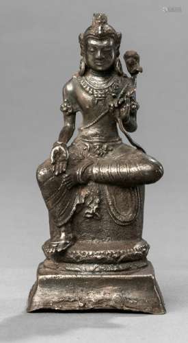 A LOW-ALLOY SILVER FIGURE OF THE YOUTH MANJUSHRI