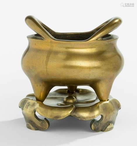 A WELL CAST BRONZE CENSER AND STAND
