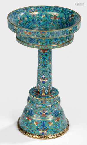 AN UNSUAL FOOTED CLOISONNÉ ENAMEL BOWL FOR AN ALTAR