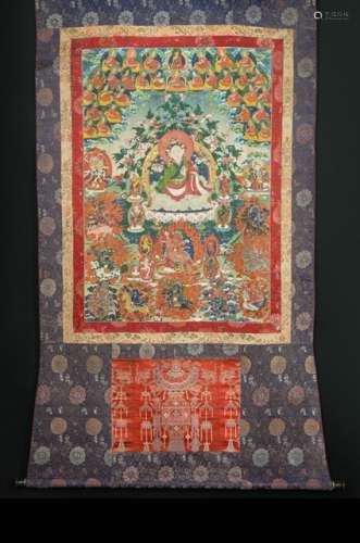 A LARGE VOTIVE THANGKA OF YUTHOG BUMSENG WITH TEACHERS AND GUARDIANS OF TIBETAN MEDICINE