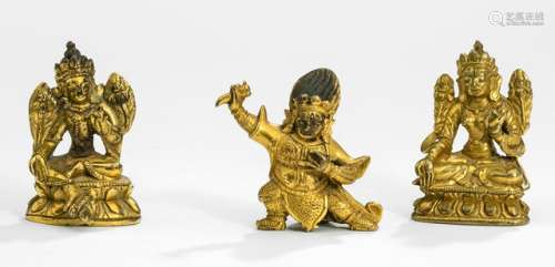 THREE GILT-BRONZE FIGURINES