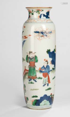 A WUCAI PORCELAIN ROULEAU VASE WITH CAREER EXPECTATIONS