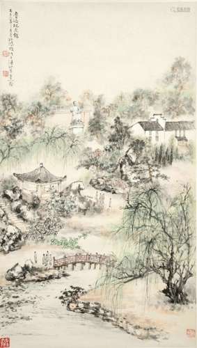 SUN HONG (1888-1965), The Memorial Hall of Lu Xun, China, dated 1959. Hanging scroll, 90,2 x 51 cm, ink and colors on paper. Signature by the artist: 