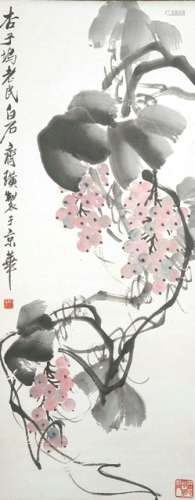IN THE STYLE OF QI BAISHI (1864-1957), Grapes, China 20th ct. Hanging scroll, ink and colors on paper. Signature by the artist 
