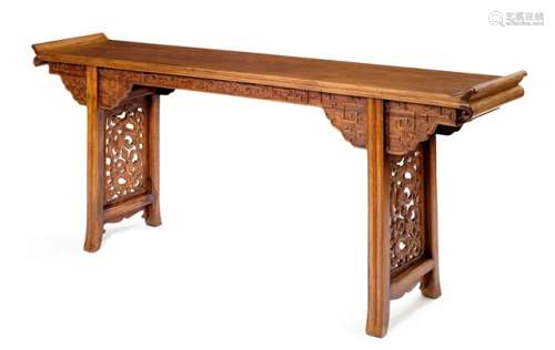 A HARDWOOD ALTAR TABLE WITH INVERTED ENDS, China -  Cf. The Dr. S. Y. Yip Collection of Classical Chinese Furniture I, 1961, page 74/75, no. 25 - Ellsworth, Grindley and Christy: Chinese Furniture from The Hung Collection, 1996, page 168/169, no. 63. - Curtis Evarts: A Leisurely Persuit, 2000, page128/129, no. 39 - Ellsworth: Chinese Furniture from the Hung Collection II, 2005, page 70/71, no. 30 - Property from a Scandinavian private collection, acquired before 1990 - Good condition
