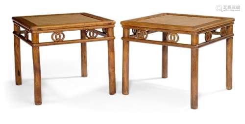A PAIR OF HUANGHUALI RECESSED-LEG STOOLS WITH SOFT TOPS, China, 18th /19th, Cf.: Splendor of Style: Classic Furniture from the Ming and Qing Dynasties, National Museum of History, 1999, page 74-75 - The Dr. S. Y. Yip Collection of Classic Chinese Furniture I, 1991, page 48-49, no 13 - Jacobsen and Grindley: Classical Chinese Furniture in the Minniapolis Institute of Art, 1999, page 42/43, no 4 - Ellsworth: Chinese Furniture from the Hung Collection II, 2005, page 54/55, no. 22 - Property from a Scandinavian private collection, acquired before 1990 - Good condition, some replaced medallions