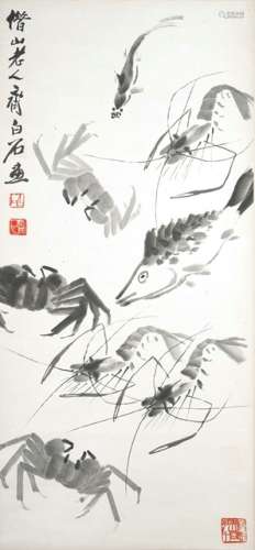 IN THE STYLE OF QI BAISHI (1864-1957), Fish, Crabs and Shrimps, China 20th ct, hanging scroll, ink on paper. Signature by the artist 