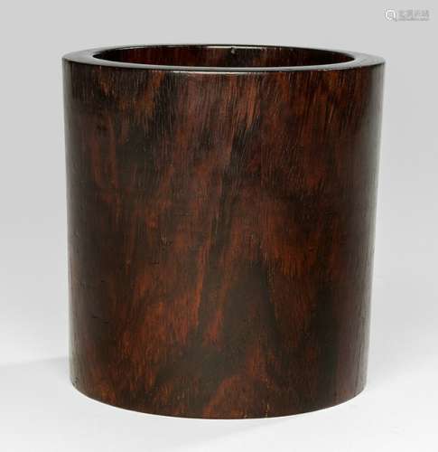 A CYLINDRICAL HARDWOOD BRUSH POT, China, 18th/19th Ct. - Property from a Scandinavian private collection, acquired before 1990 - Slightly chipped
