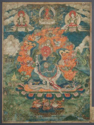A THANGKA OF THE RED VAJARPANI, Tibet, 18th/19th ct. - Property from an important German private collection - Wear, framed