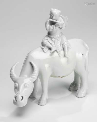 A DEHUA BUFFALO WITH A BOY ON ITS BACK, China, 18th ct. - Property from an old Belgian private collection, assembled between 1890 and 1940, by descent to the present owner - Minor blemish to the glaze to the bottom, minor wear