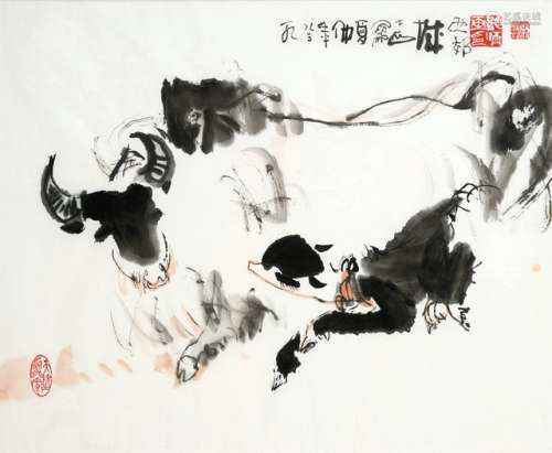 A PAINTING OF A COW WITH CALF, China - Property from an old Berlin private collection - Good condition