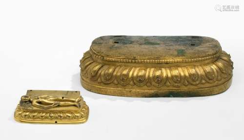 TWO GILT-BRONZE LOTUS BASES OF DEITIES, Tibet and Tibeto-Chinese, 17th and 18th ct. - Property from an old European private collection, assembled prior 1990 - Very minor wear, very slightly chipped