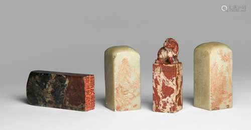 A GROUP OF FOUR STONE SEALS, China, late Qing/early Republic period - Property from an old German family collection, assembled in China around 1912 - Slightly chipped