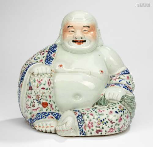 A 'FAMILLE ROSE' PORCELAIN BUDAI, China, marked Zhu Maoji, Republic period - Property from a German private collection - Short hairline between belly and breast, minor wear