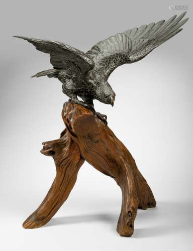 A BRONZE MODEL OF AN EAGLE