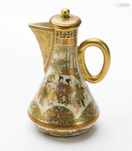 A SMALL SATSUMA EWER AND COVER WITH FLORAL