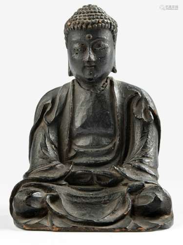 A WOOD FIGURE OF BUDDHA SHAKYAMUNI
