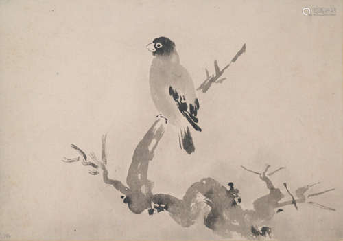 AN ANONYMOUS PAINTING OF A BIRD SEATED ATOP A BRANCH
