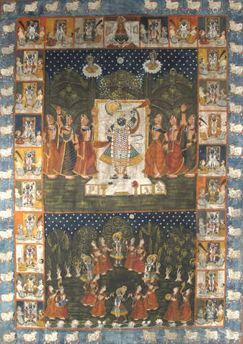 A PITCHVAI DEPICTING KRISHNA WITH GOPIS