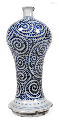 A PORCELAIN VASE WITH UNDER-GLAZE-BLUE DECORATION OF SCROLL WORK