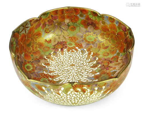 A MILLEFLEURS FLORAL-SHAPED SATSUMA BOWL