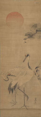 A PAIR OF CRANES UNDER THE SUN IN THE STYLE OF KANO TSUNENOBU (1636-1713)