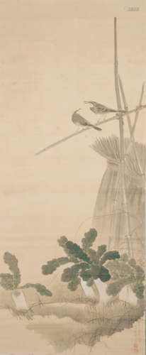 A PAIR OF BIRDS ON BAMBOO TWIGS