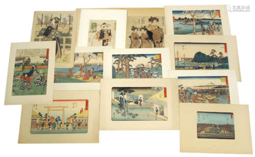 A GROUP OF 12 COLOURED WOODBLOCK PRINTS BY VARIOUS ARTISTS