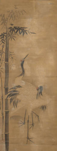 A PAIR OF CRANES WITH BAMBOO