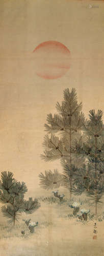 A PAINTING OF TWO PINE TREES AT SUNSET BY YAMAGUCHI SOKEN (1759 -1818)