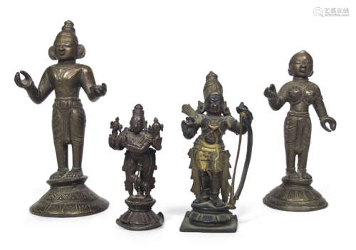 FOUR BRONZE FIGURES DEPICTING VARIOUS DEITIES