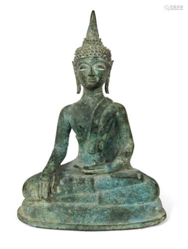 A BRONZE FIGURE OF SEATED BUDDHA SHAKYAMUNI